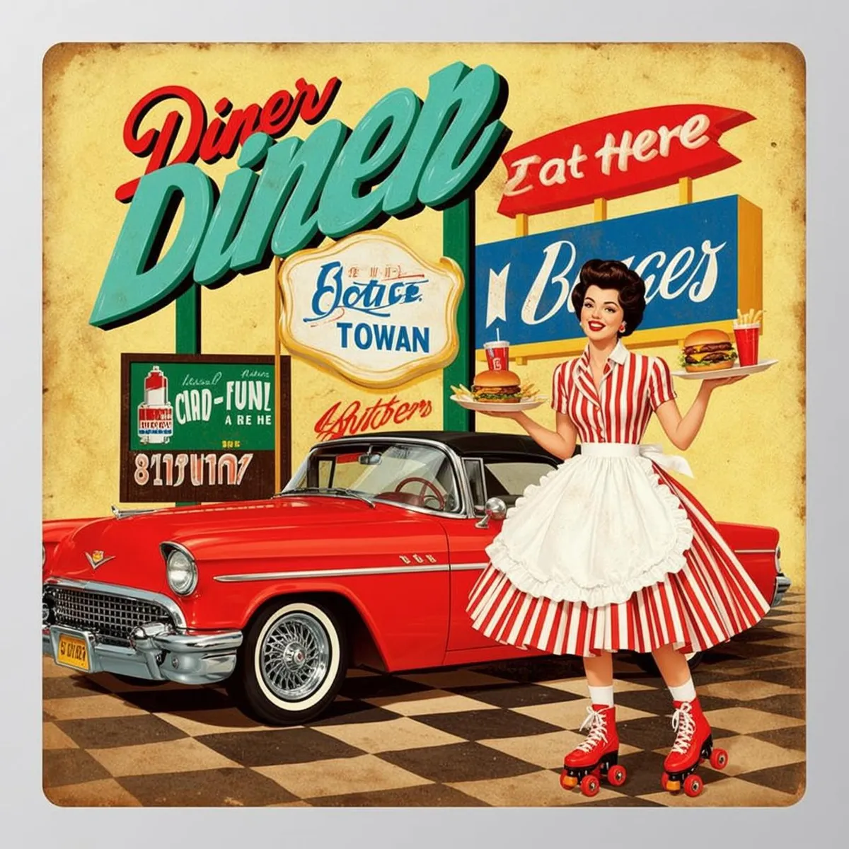 Red and White Striped Short-sleeve Shirt Diner Parking Lot