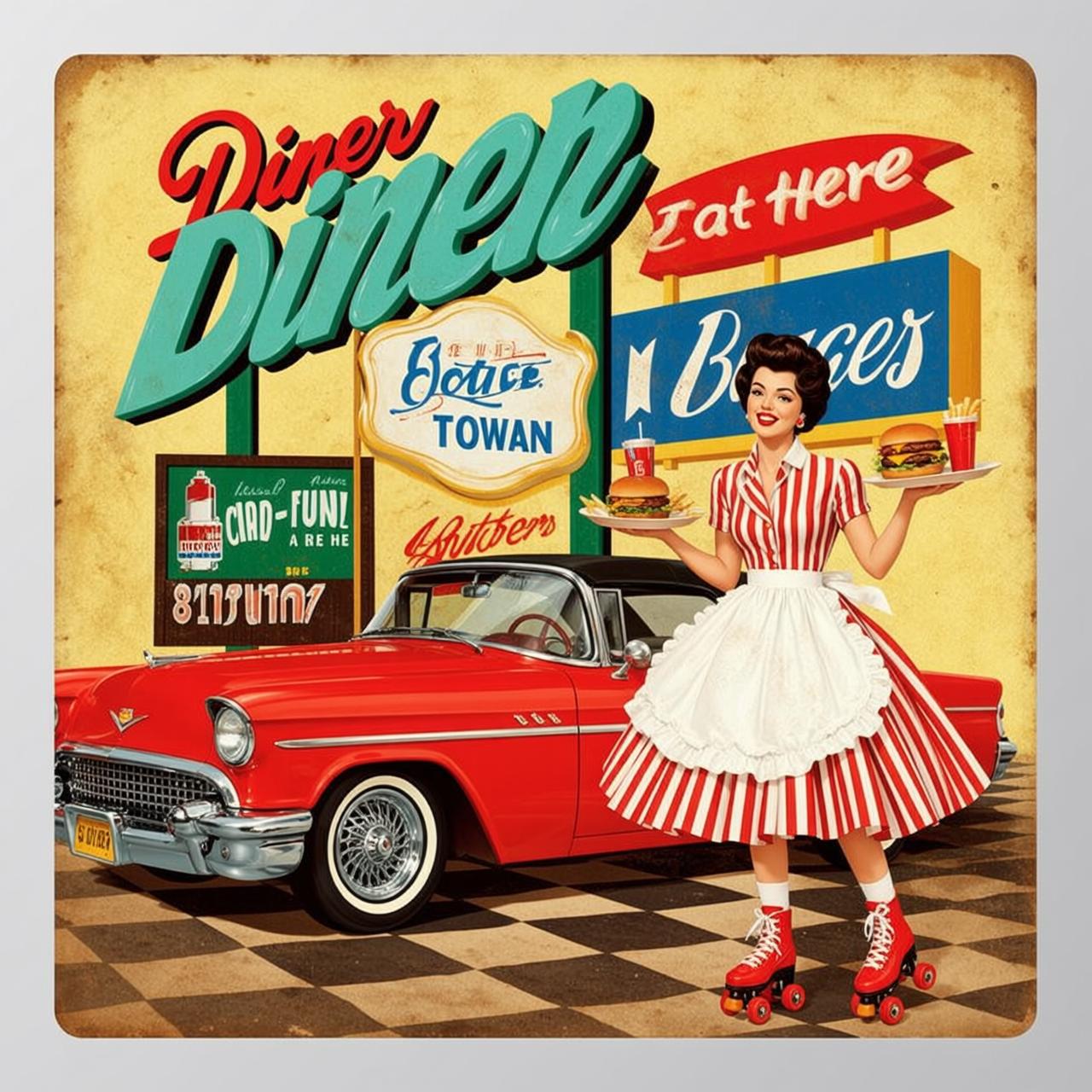 Red and White Striped Short-sleeve Shirt Diner Parking Lot
