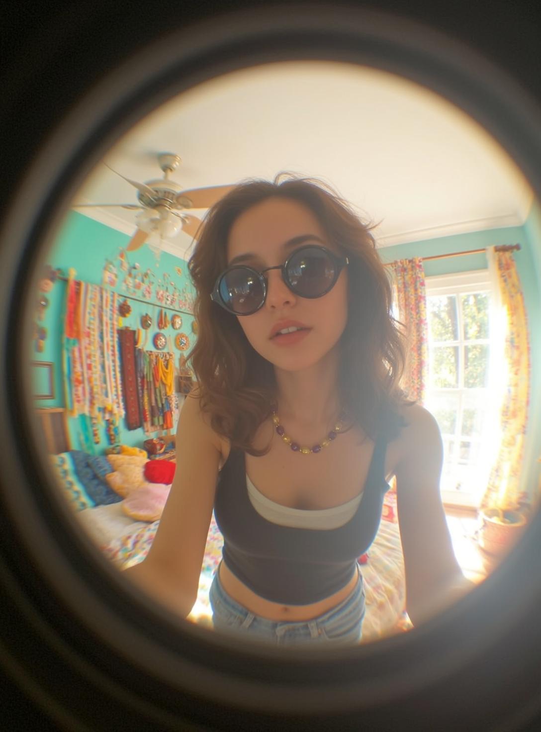 Bedroom Girl Sunglasses Beaded Necklace Pout