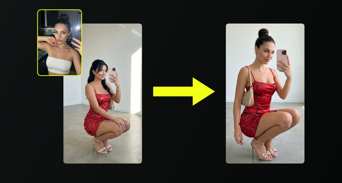 Lily remix walkthrough for Cute Red Dress Squatting Mirror Selfie