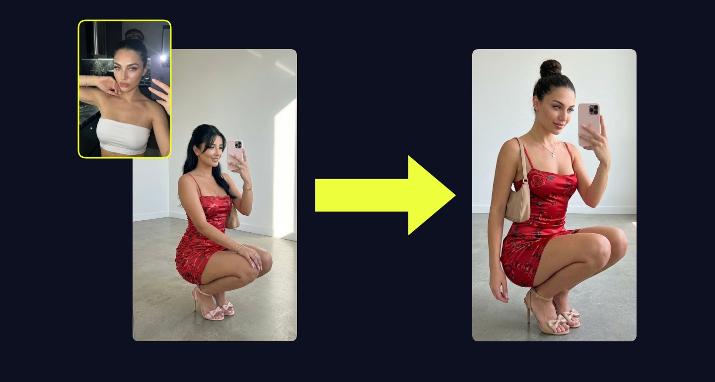 Lily remix walkthrough for Cute Red Dress Squatting Mirror Selfie