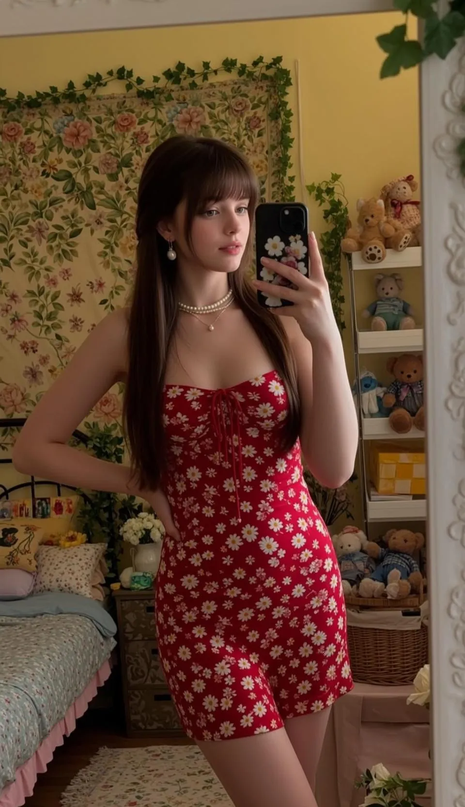 Earrings And Necklace In Selfie Portrait