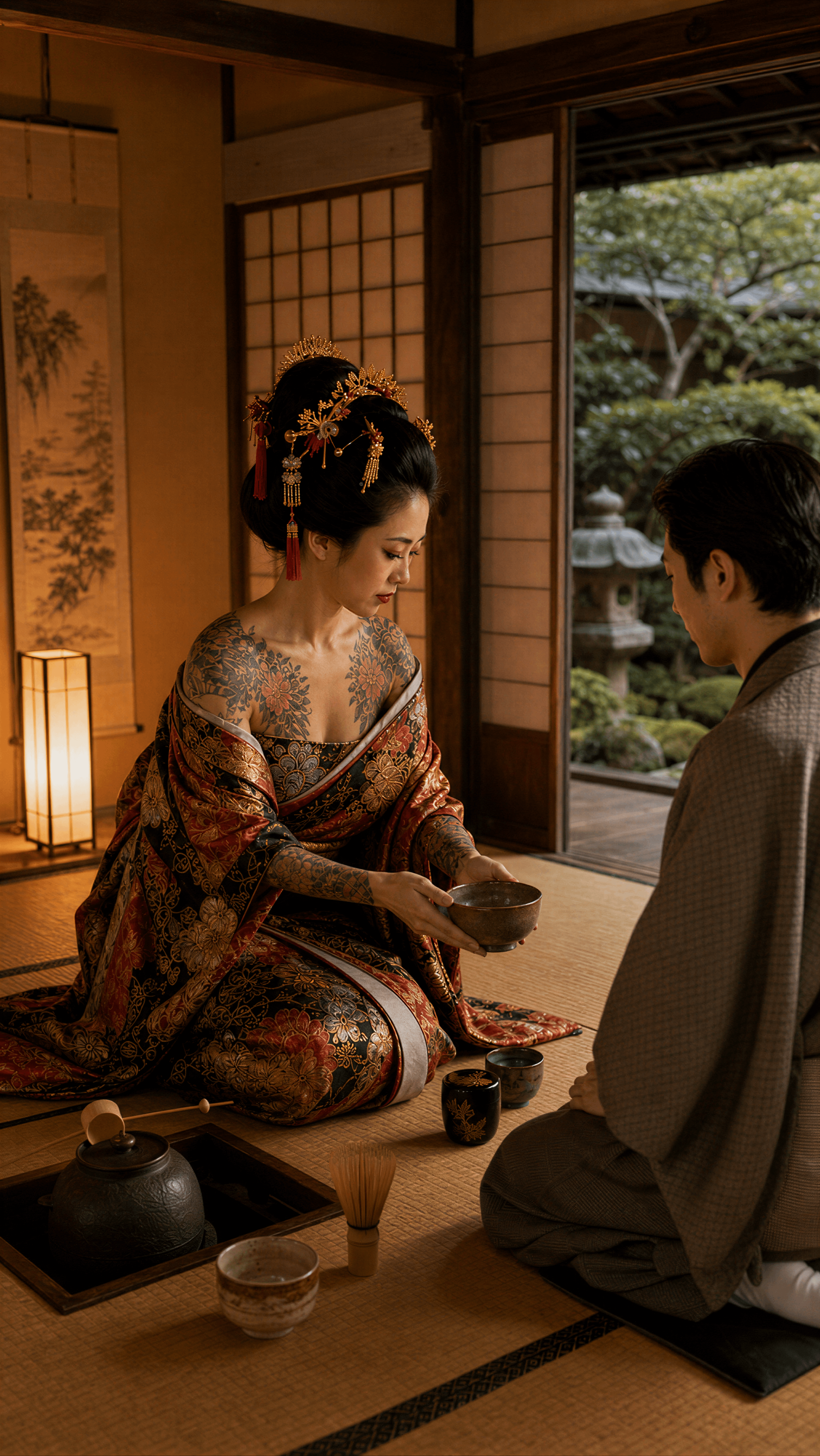 Traditional Tea Ceremony Rustic Room Kimono Partner
