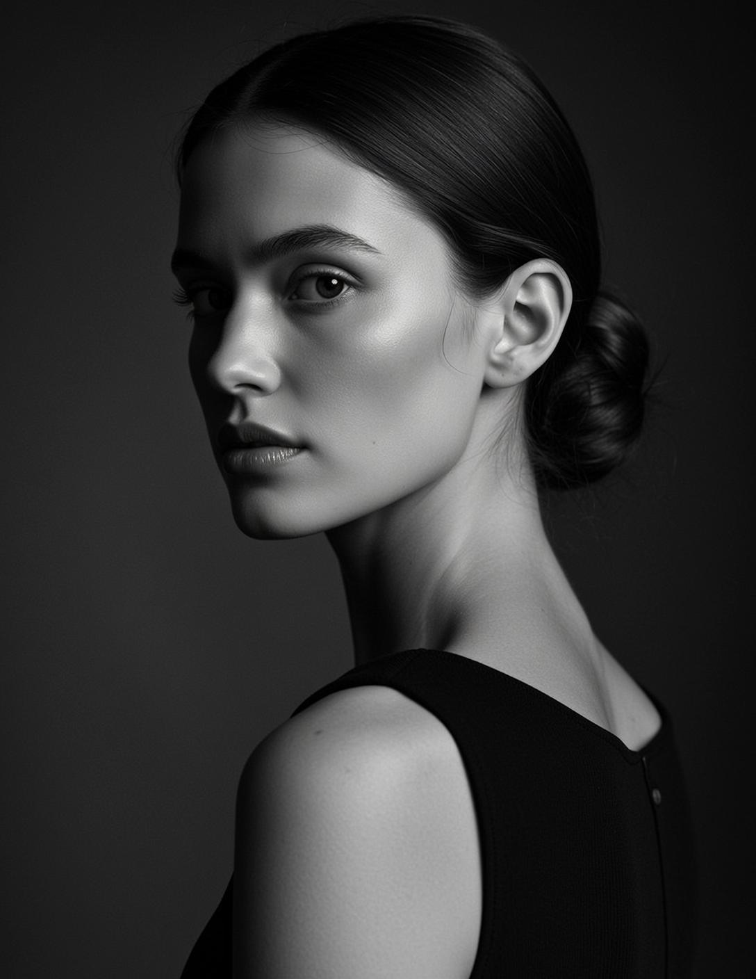 Medium Shot Portrait Young Woman With Dark Hair Pulled Back