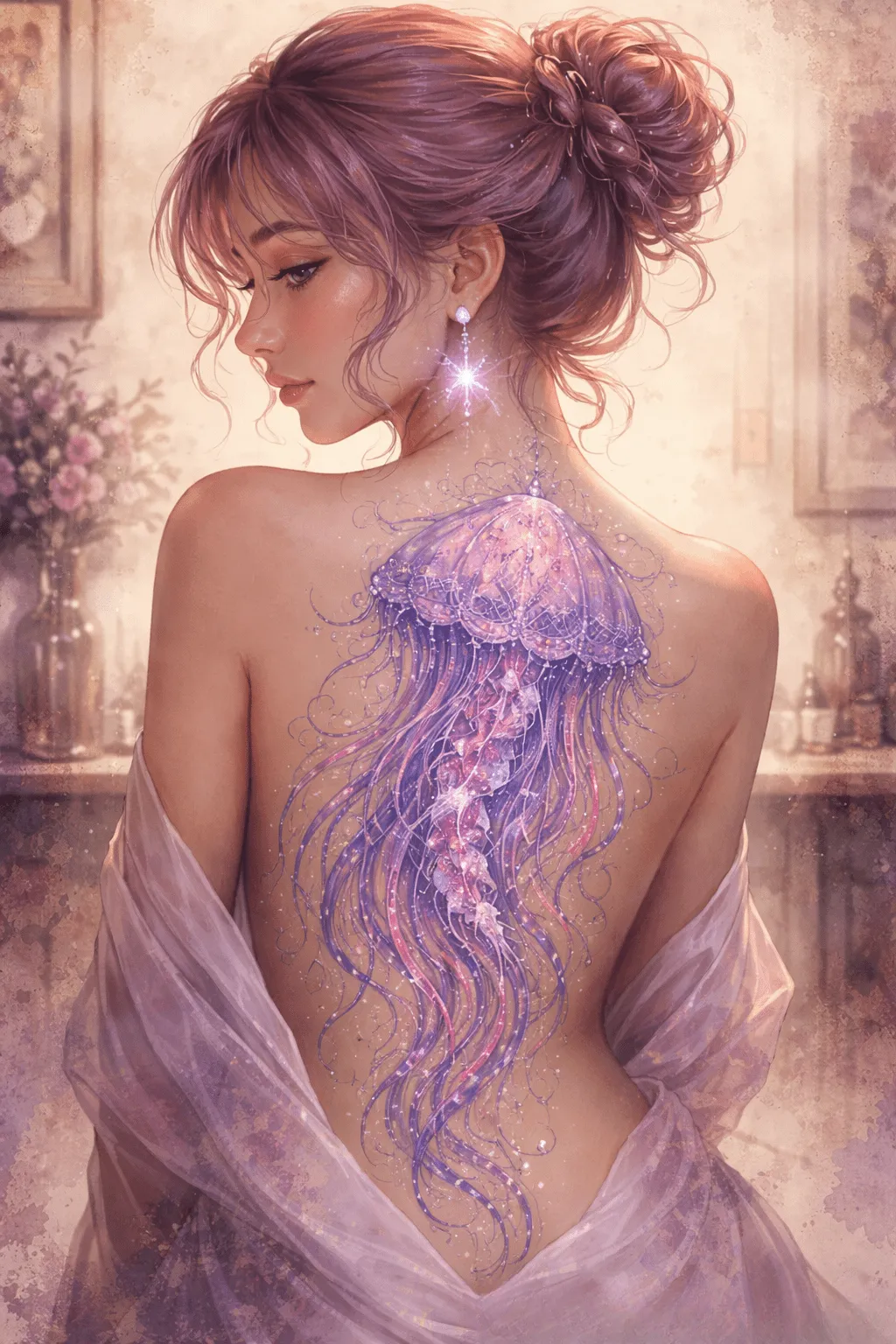 Soft Fantasy Beauty Portrait Lavender Wrap Floral Back