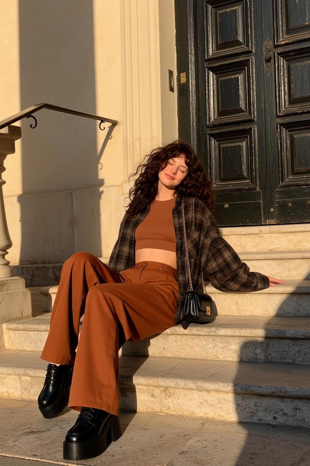 Sitting On Outdoor Stairs Golden Hour