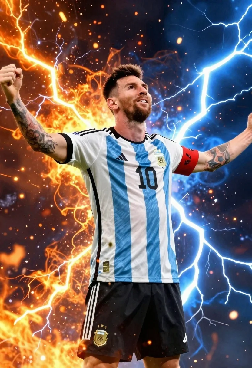 Young Male Soccer Player Stands With Arms Outstretched Triumphant Pose