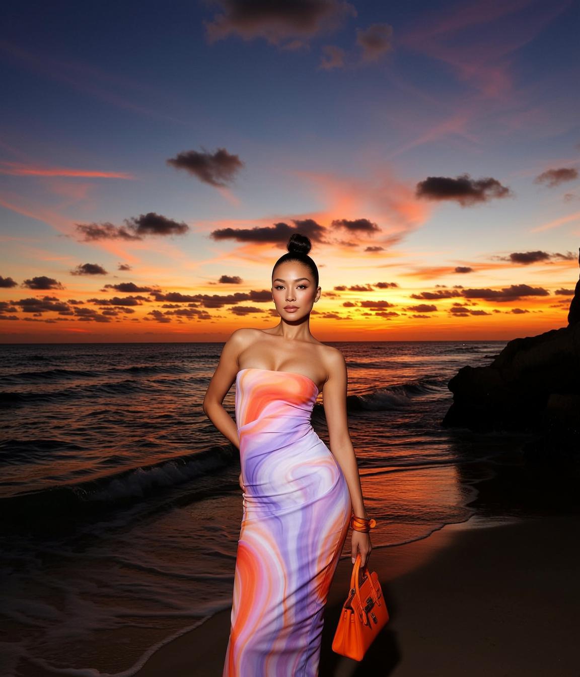 Strapless Maxi Dress Strapless Beach Sand Ocean Rocks