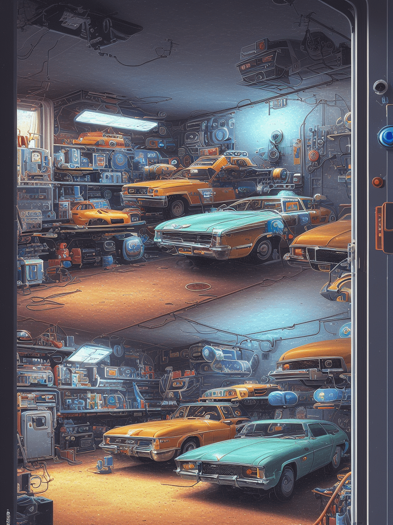Two Story Indoor Garage Workshop With Vintage Cars