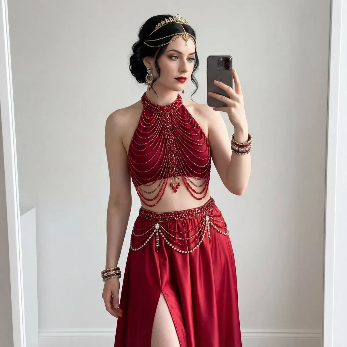 Makeup Earrings And Bracelets In Mirror Selfie