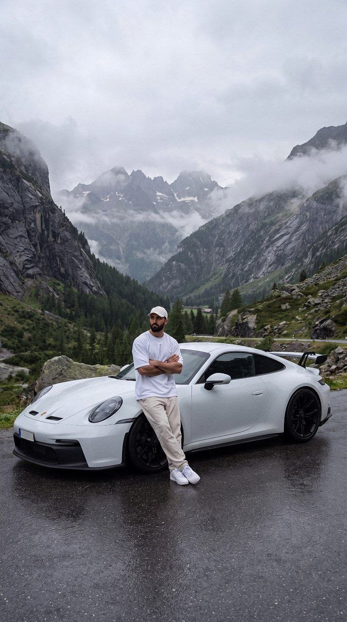 White Loose Fitting T Shirt In Front Sports Coupe