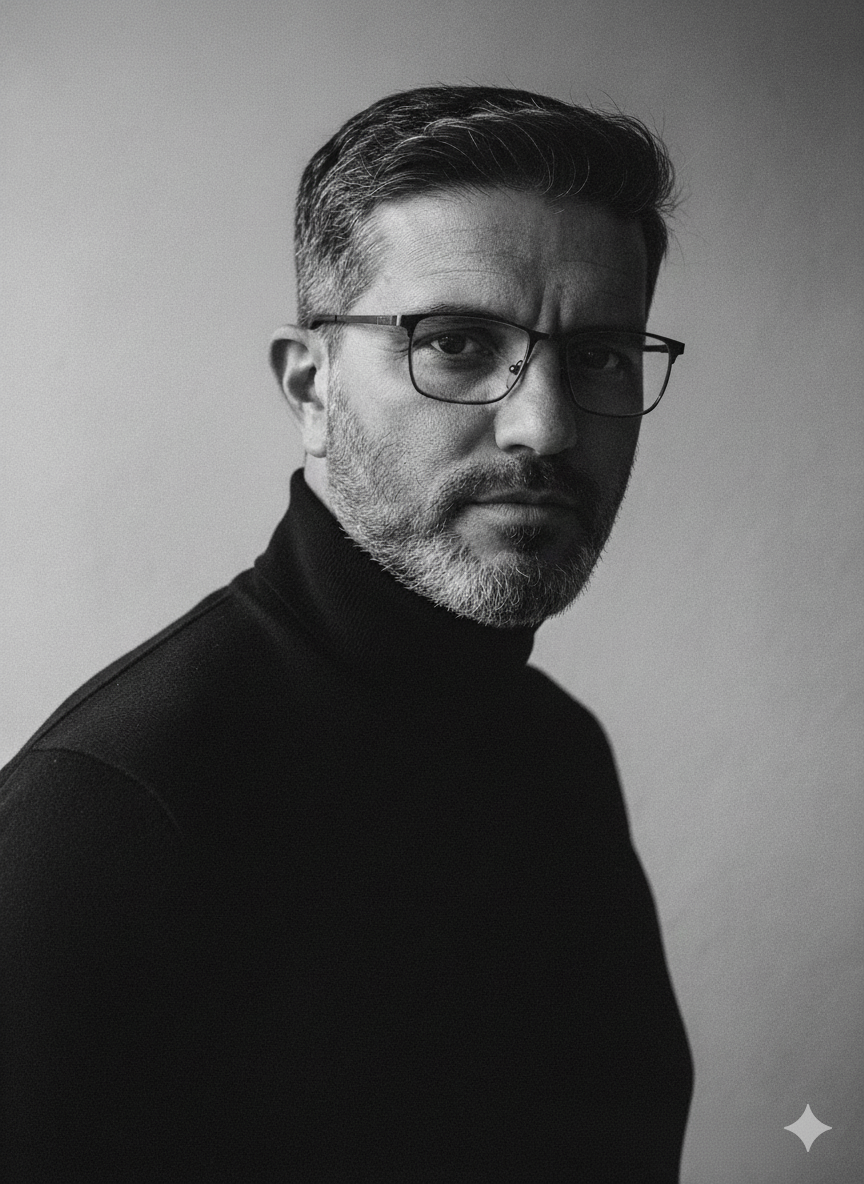 Intense Man Black And White Portrait