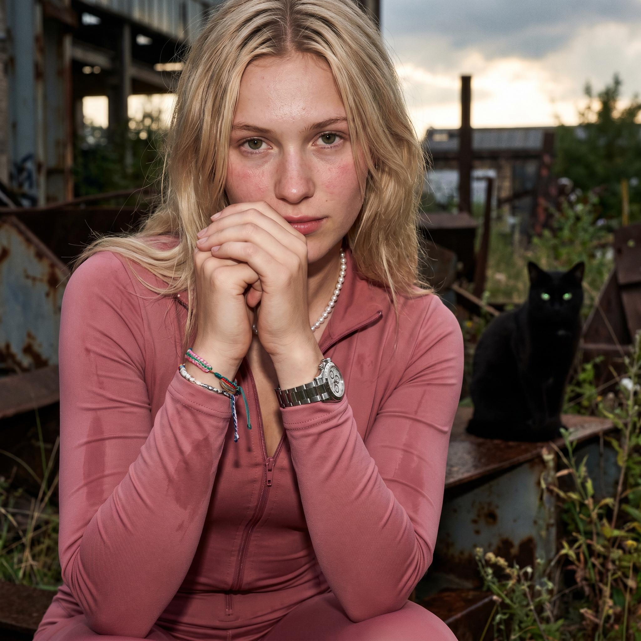 Dusty Rose Athletic Jacket Derelict Industrial Site Cat