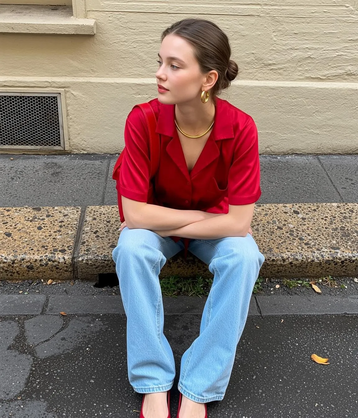 Makeup Earrings And Necklace In Denim Portrait