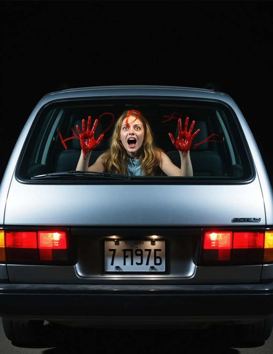 Car Window Handprint Horror Scene