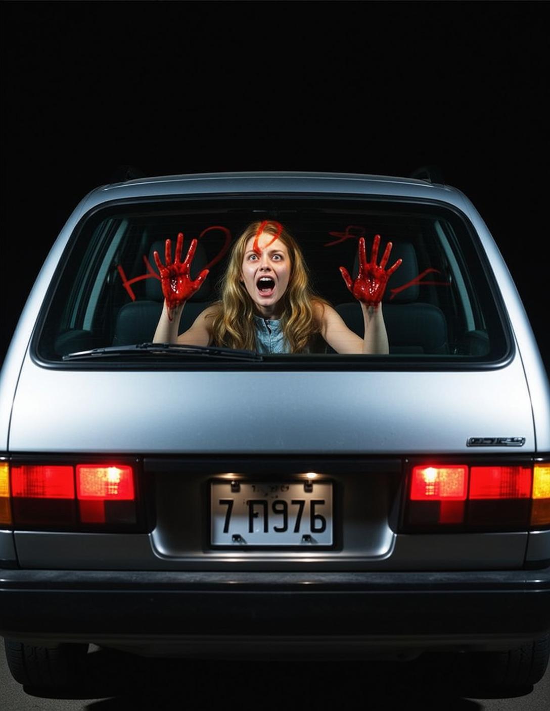 Car Window Handprint Horror Scene