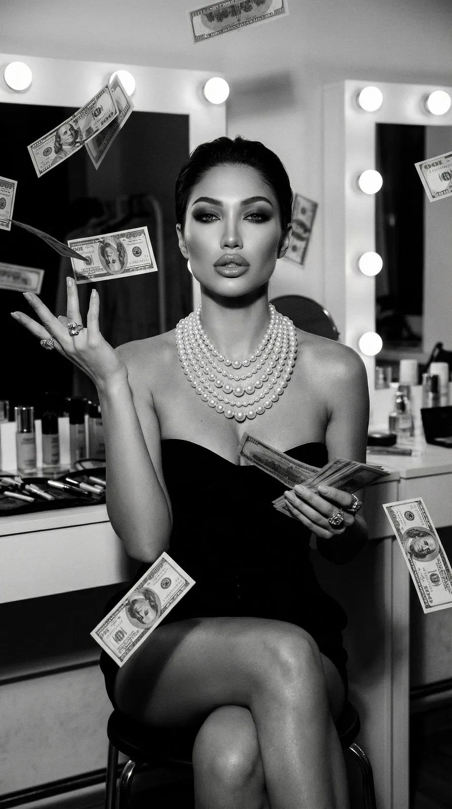 Makeup And Necklace And Rings In Styled Portrait