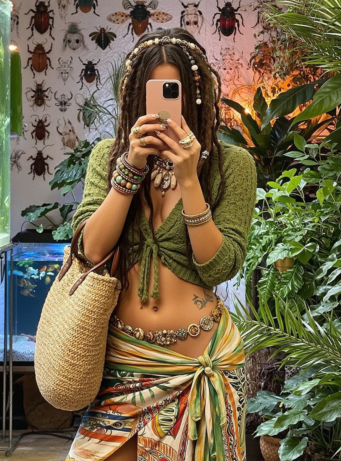 Dreadlocks Beads Sarong Crop Top Tattoo