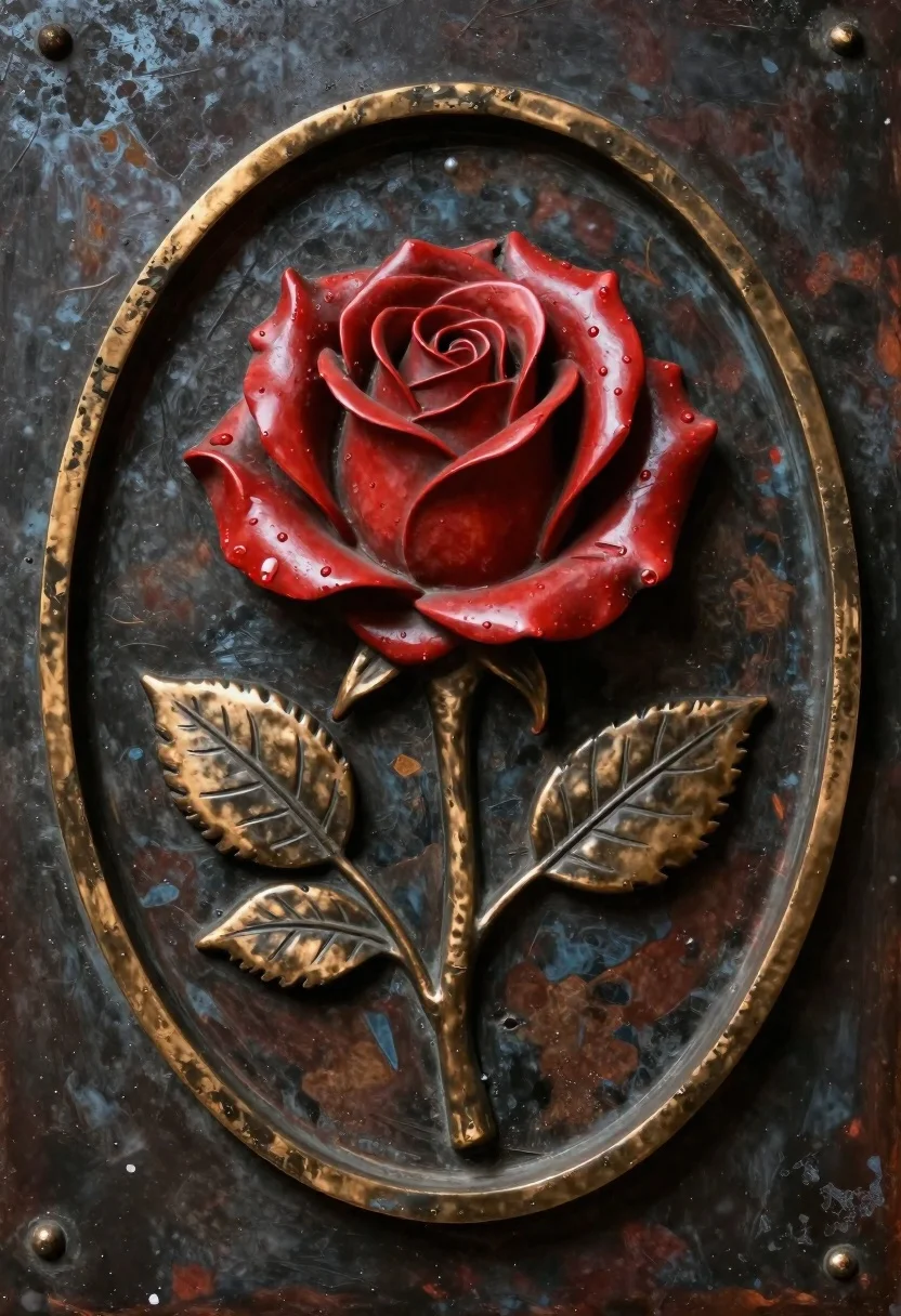 High-relief Sculpture Red Rose Centered Oval Frame With Rough Bronze reference photo