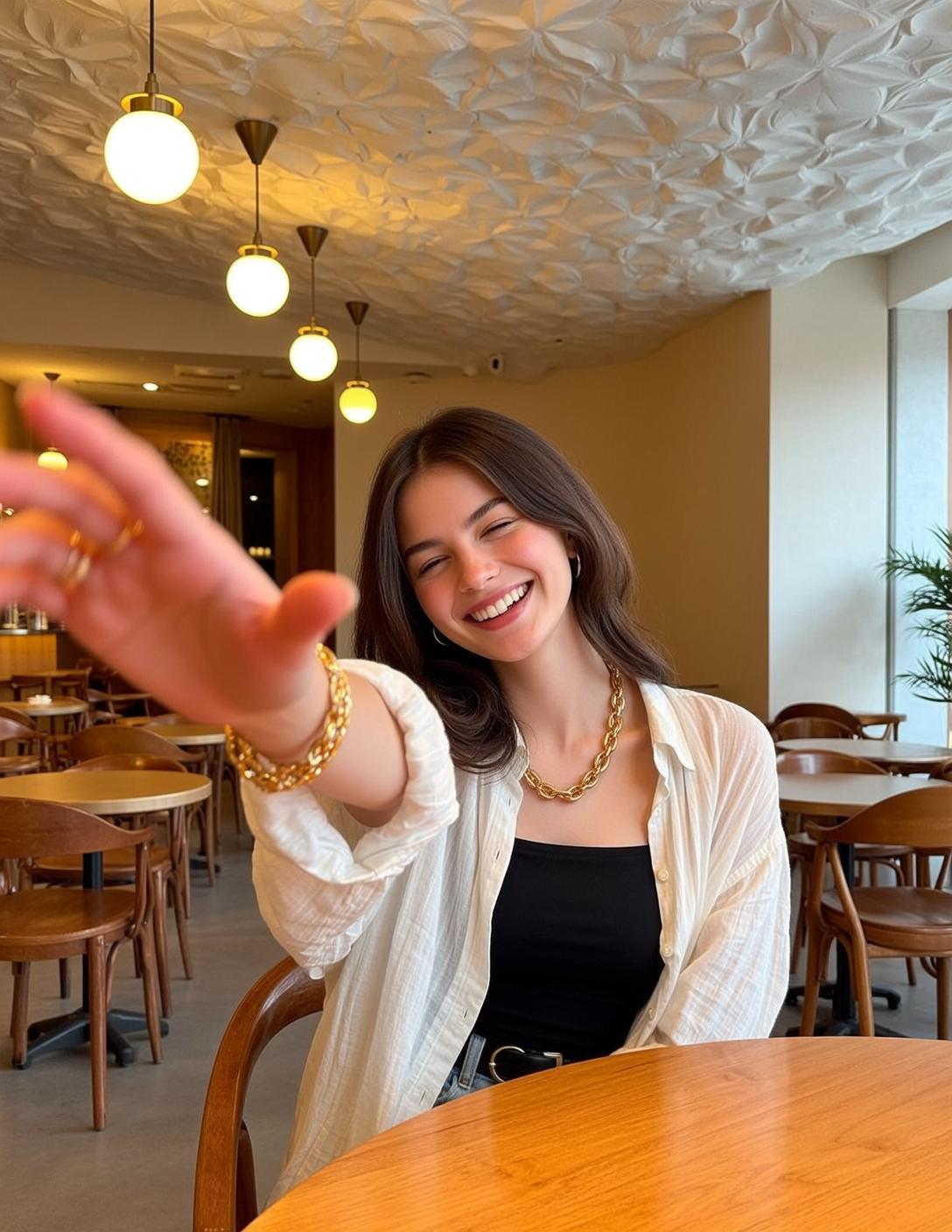 Explore Seated Table Cafe Leaning Slightly Forward