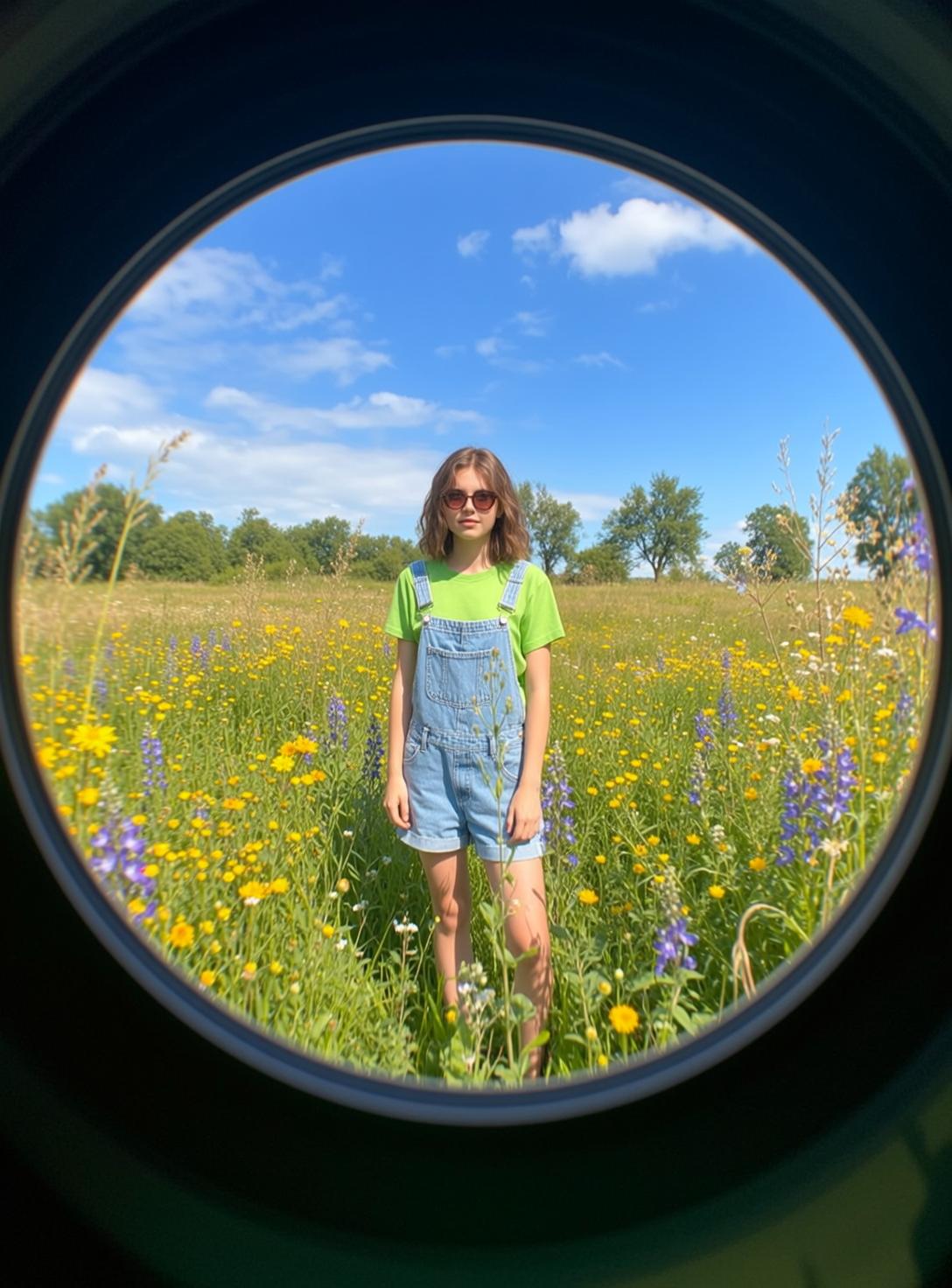 Green Tee Overalls Flower Field