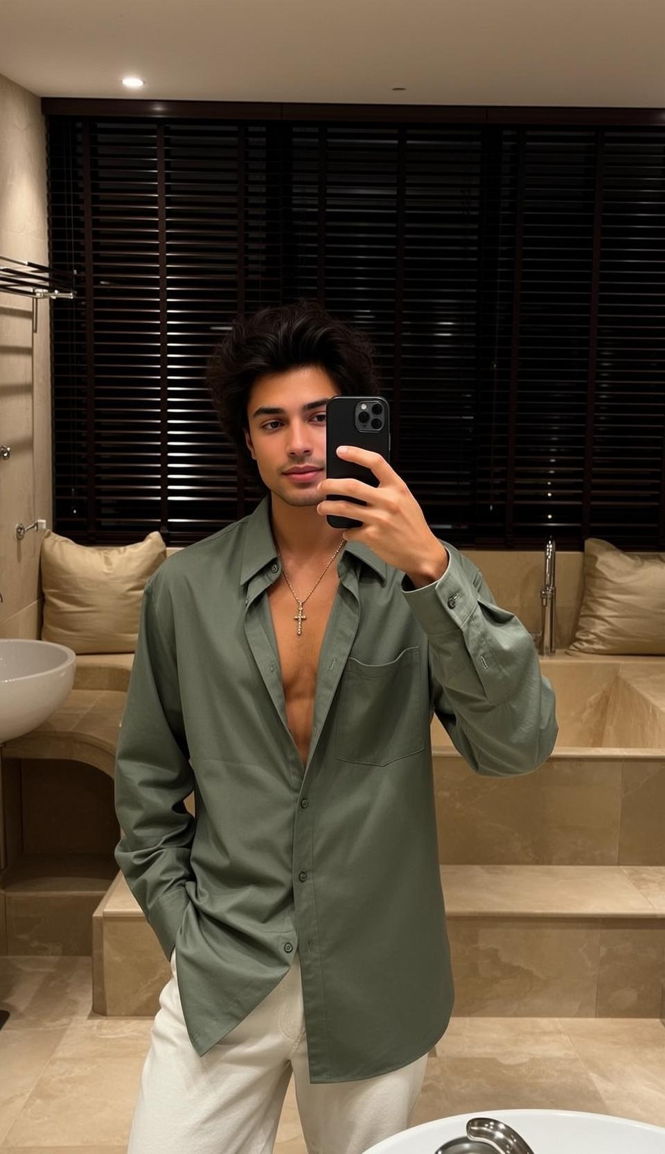 Olive Shirt White Pants Portrait