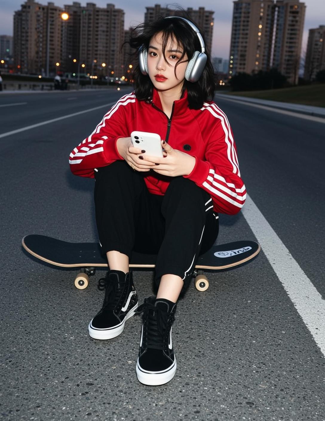 Skater Young Short Black Wavy Fair Red