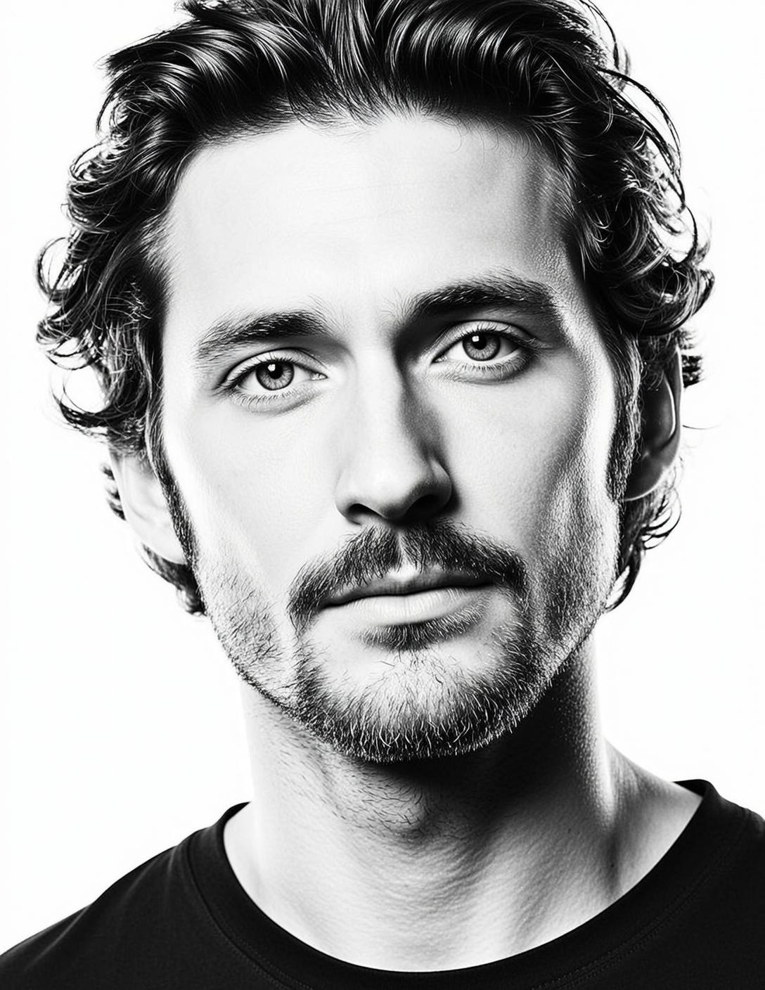 Close-up Headshot Portrait Handsome Man With Dark Wavy Hair Styled