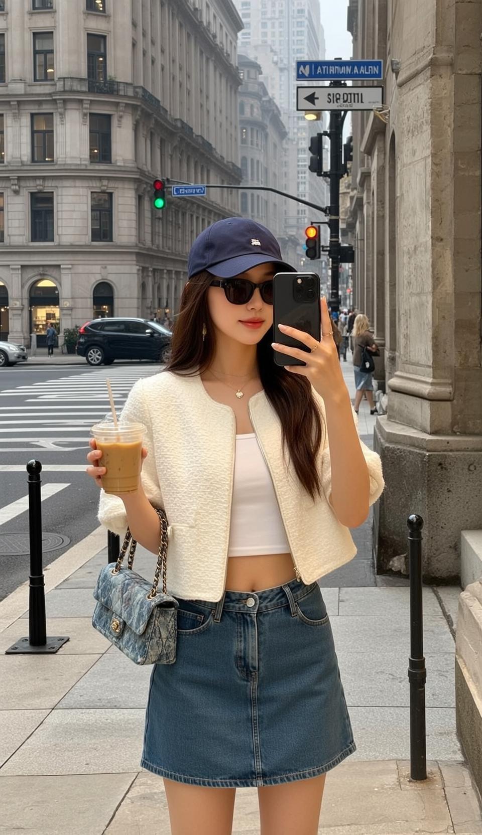 Acubi Stands Facing Holding Smartphone Her Right
