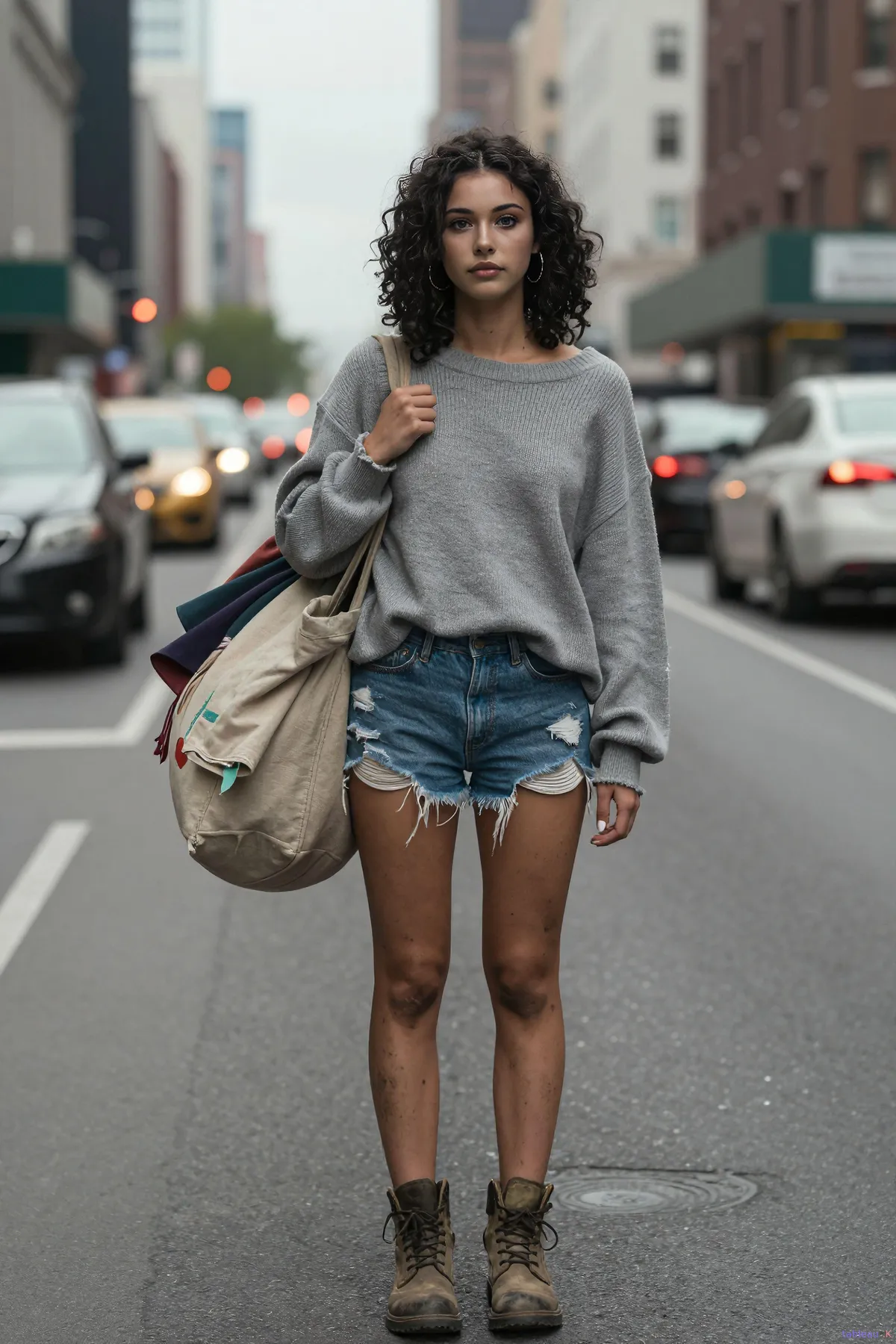 New York City Street With Fabric Tote Bag