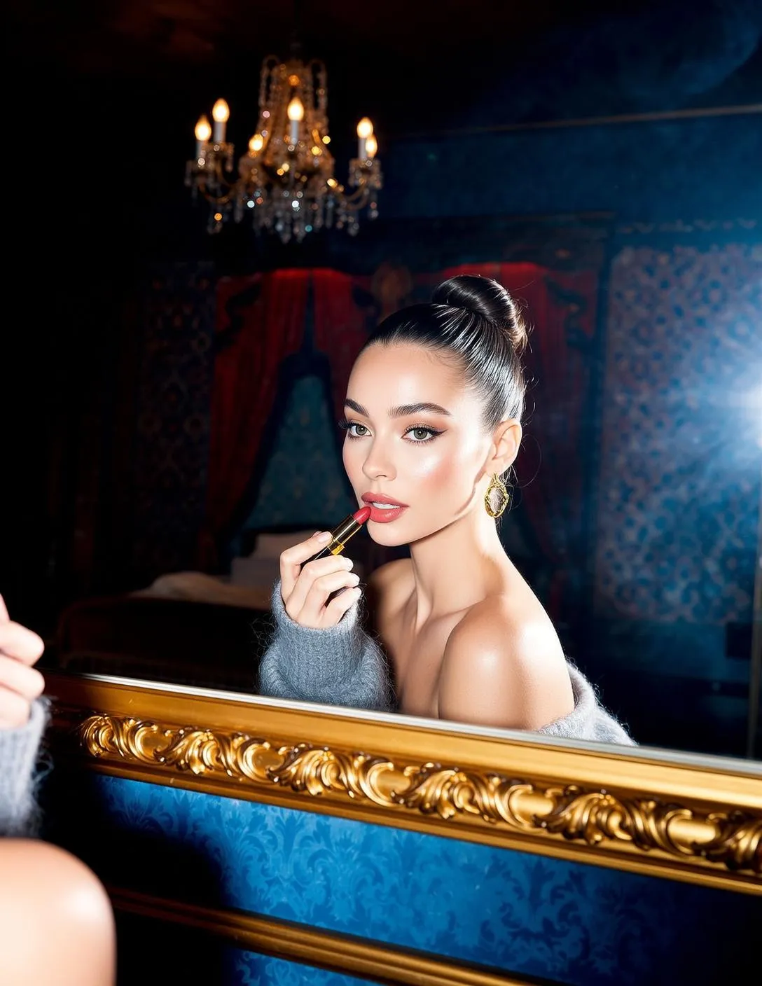 Makeup And Earrings In Knitwear Portrait
