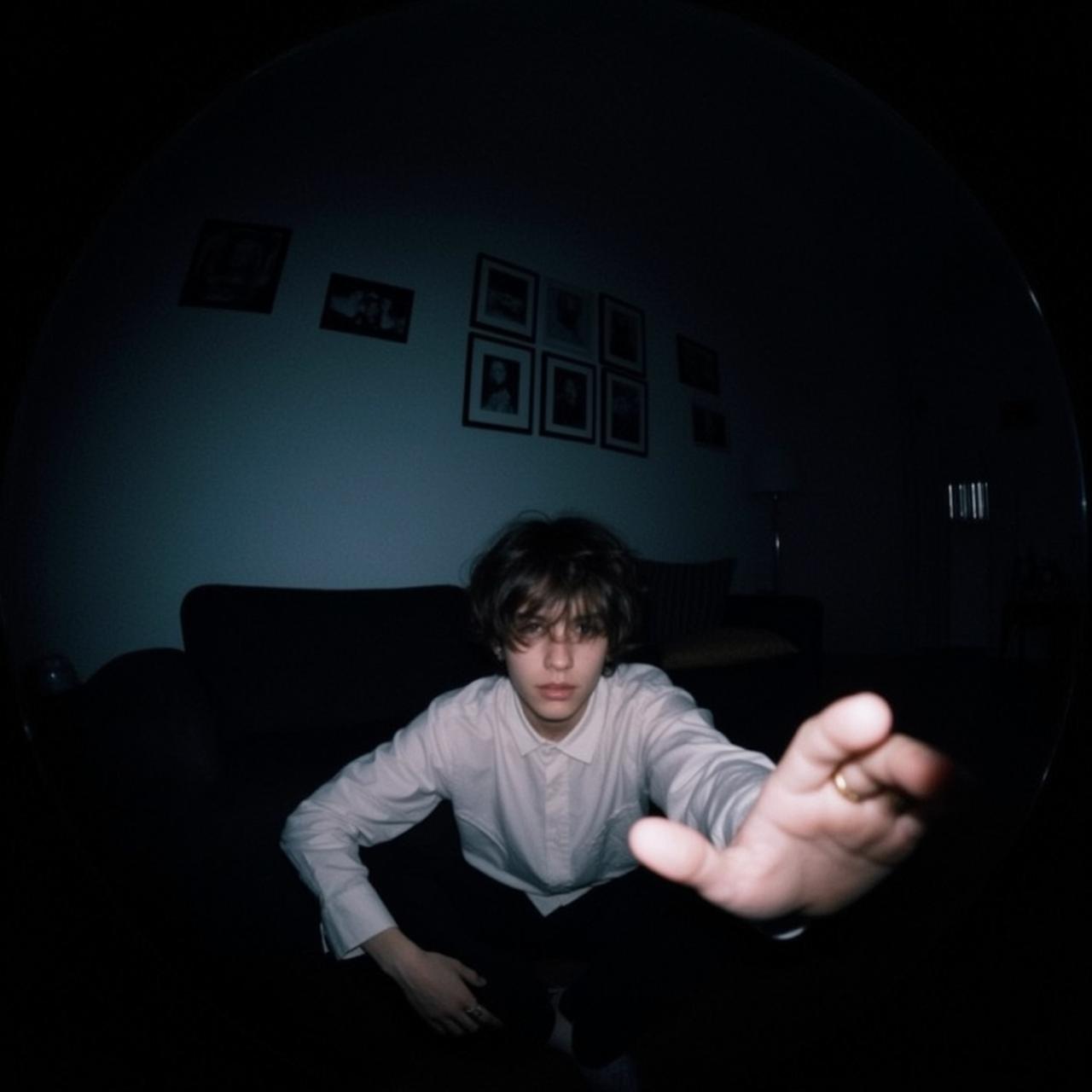 White Shirt Living Room Crouch