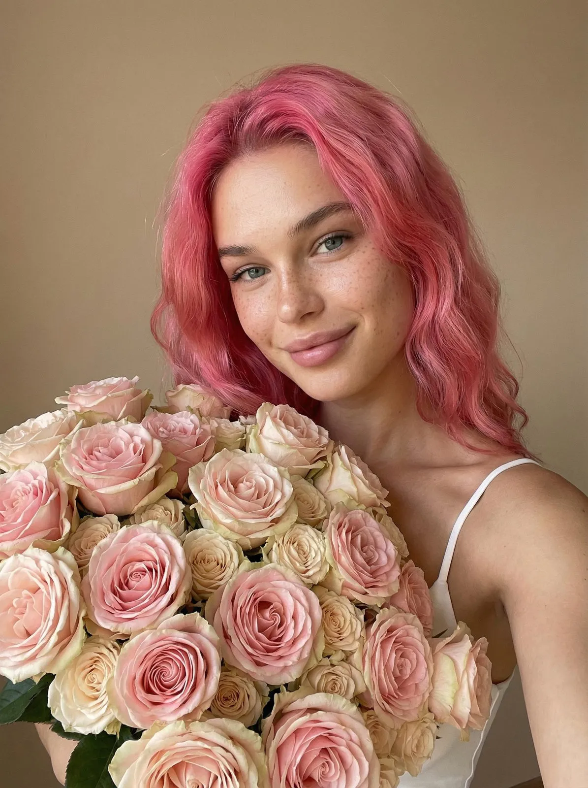 Pastel Roses Bouquet Selfie