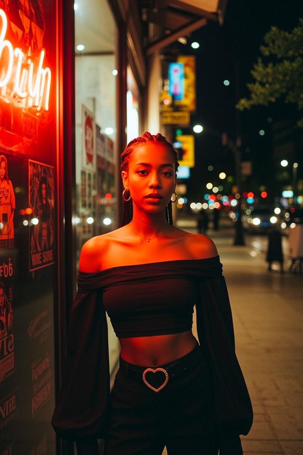 Black Crop Top Neon Light