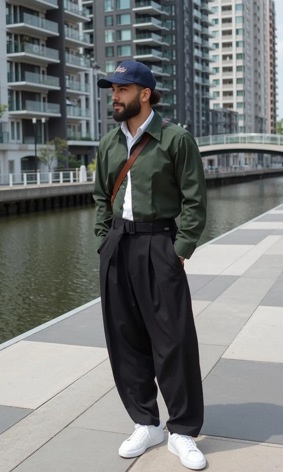 Beard Dark Tied Back Medium Tan Green