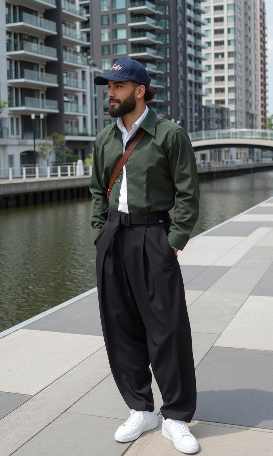 Beard Dark Tied Back Medium Tan Green