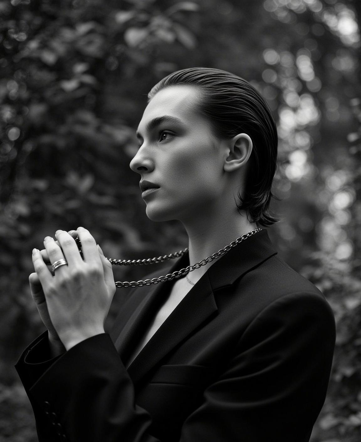 Young Slicked Back Dark Pale Black Blazer