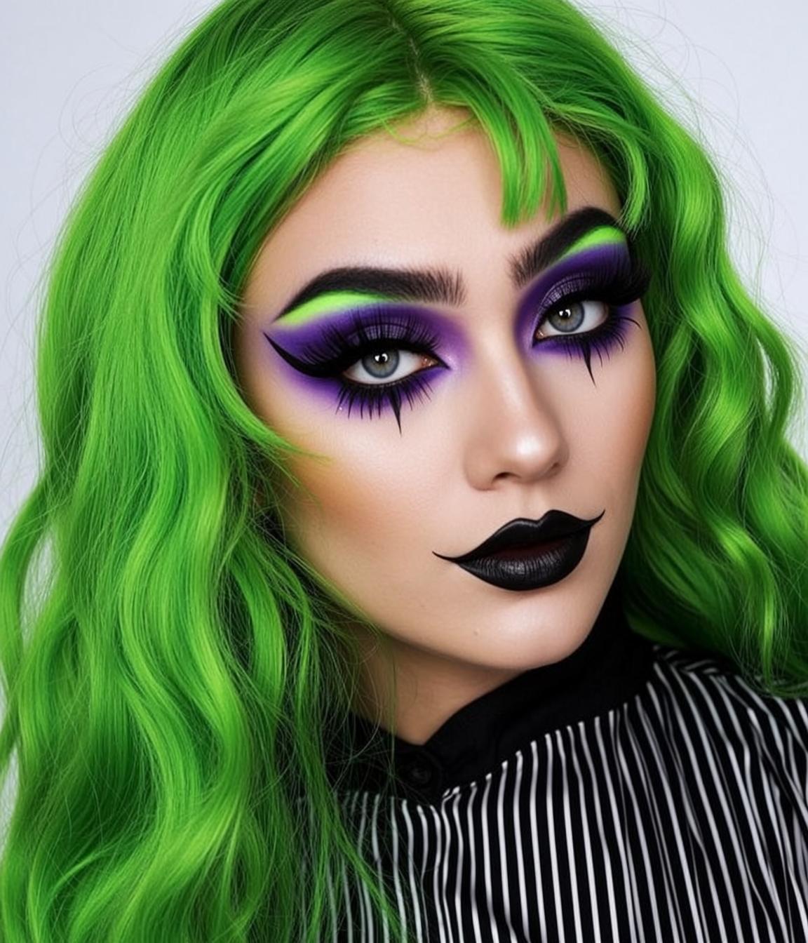 Halloween Makeup Young Bright Green Wavy Bangs