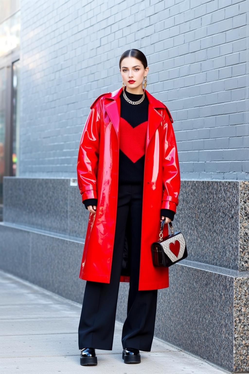 Red Trench Coat City Street Neutral Pose