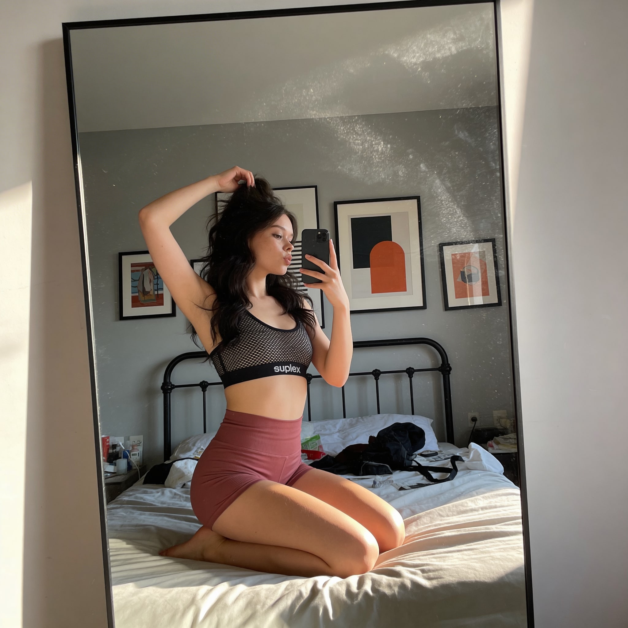 Realistic Kneeling Woman Bedroom Mirror Selfie pack preview