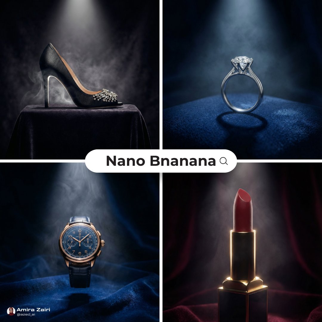 A luxury product showcased in a dark velvet background, illuminated by dramatic spotlight with a misty haze.