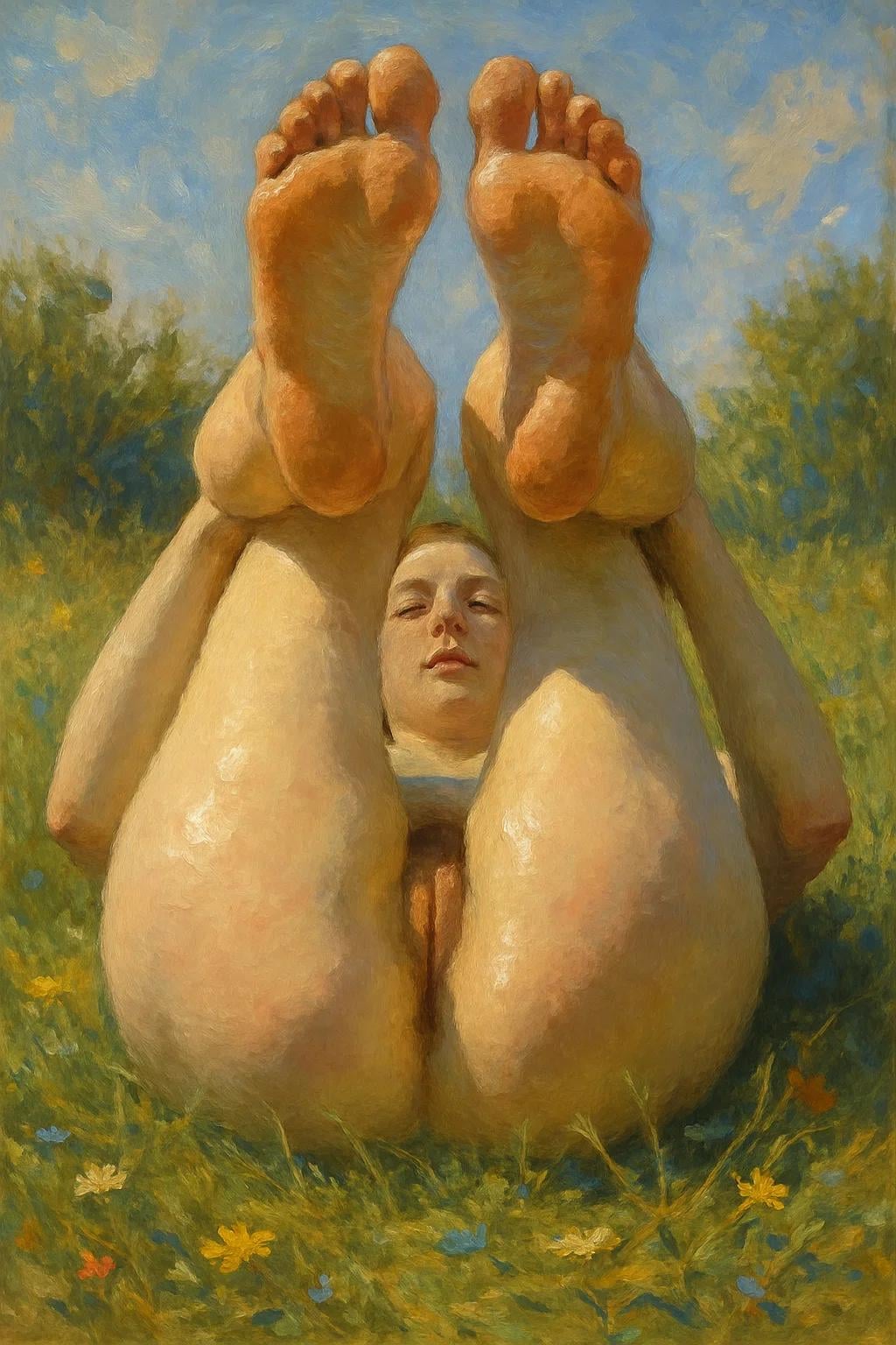 Sunlit Grass Oil Study Reverse View