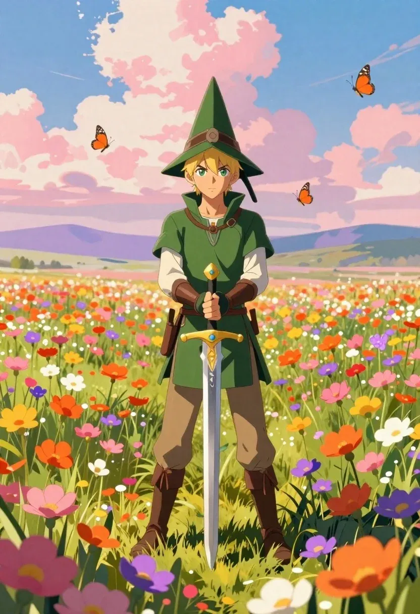 Digital Illustration Heroic Character Standing The Center Endless Field Vibrant