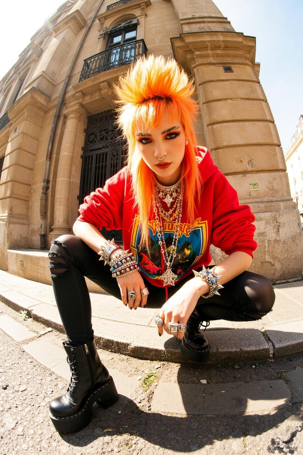 Mohawk Red Hoodie Street Style