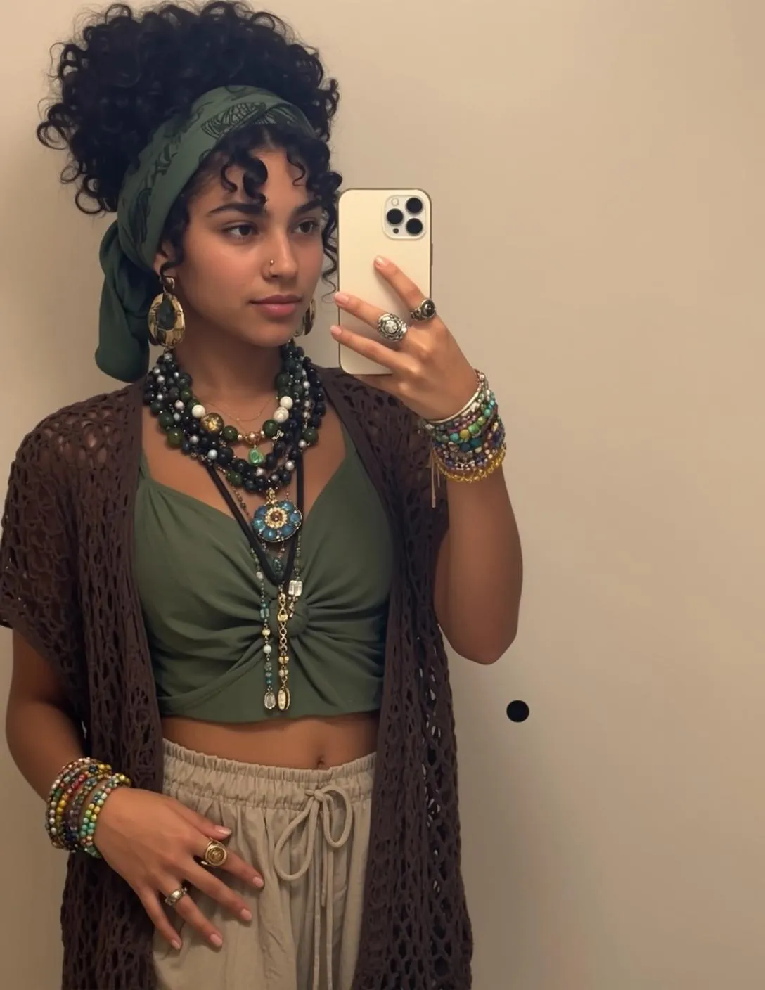 Earrings Necklace Bracelets And Rings In Mirror Selfie