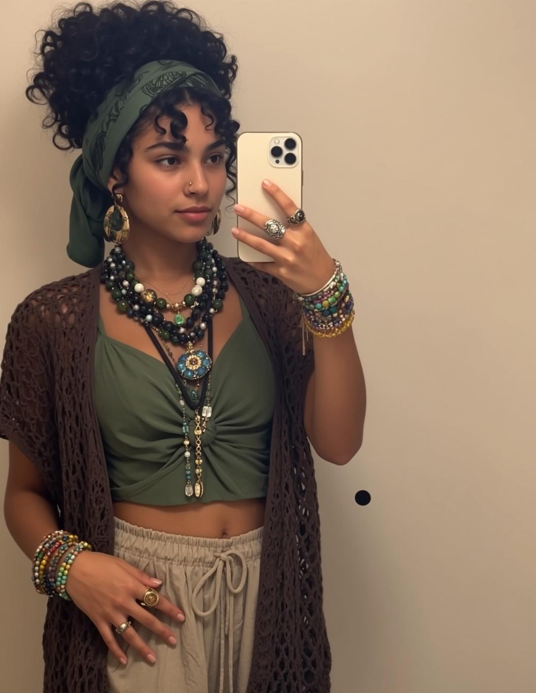Green Bandana Curly Hair Boho Jewelry
