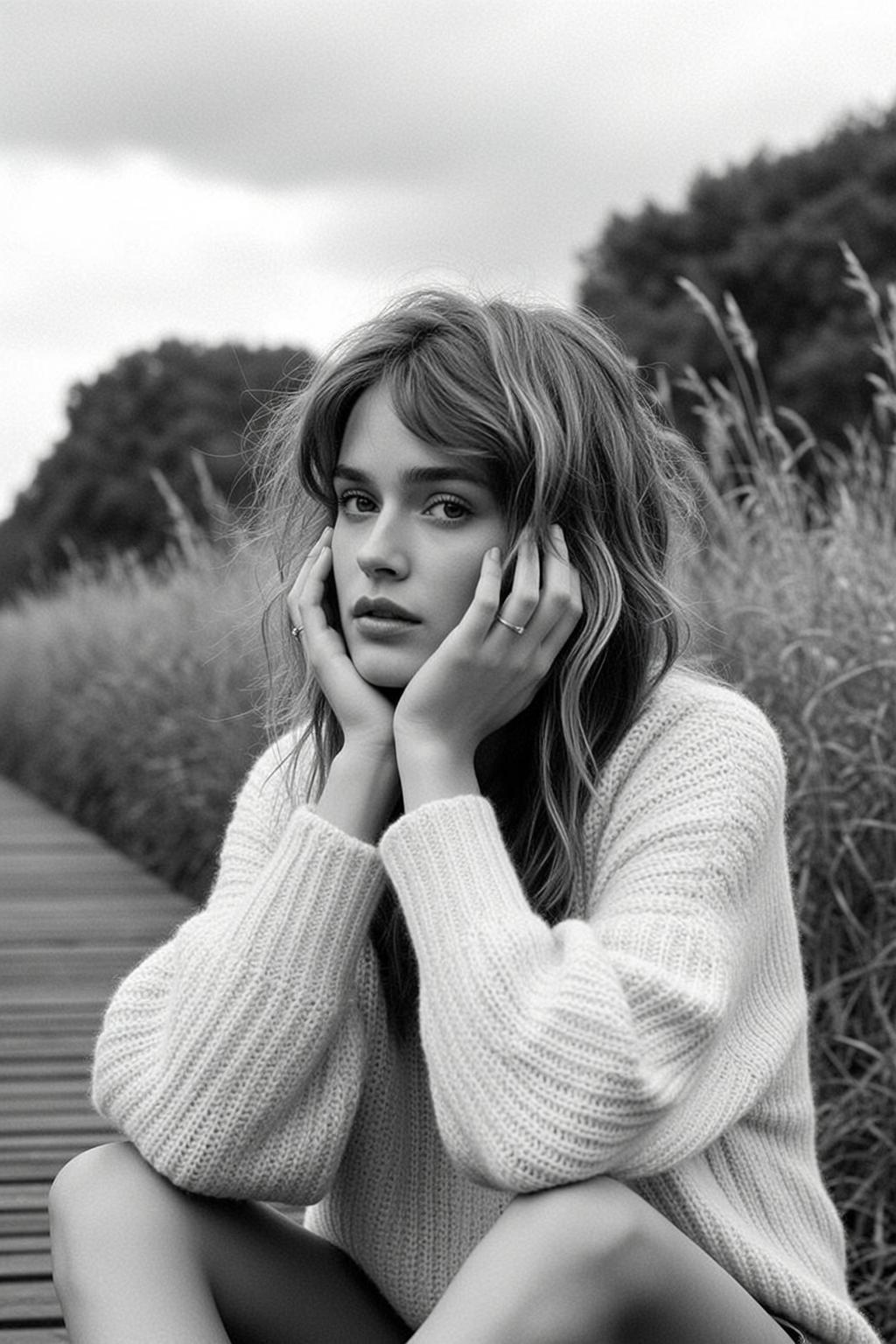 Explore Seated Outdoors Facing Her Head Tilted