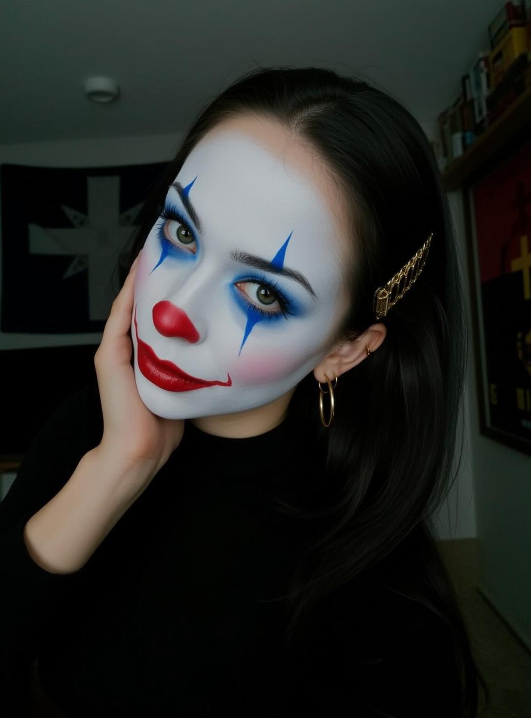 Halloween Makeup Young Clown Long Dark Straight