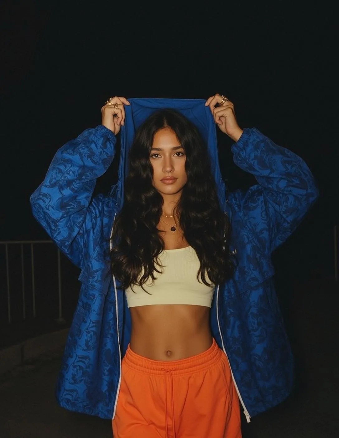 Necklace And Rings In Crop Top Portrait