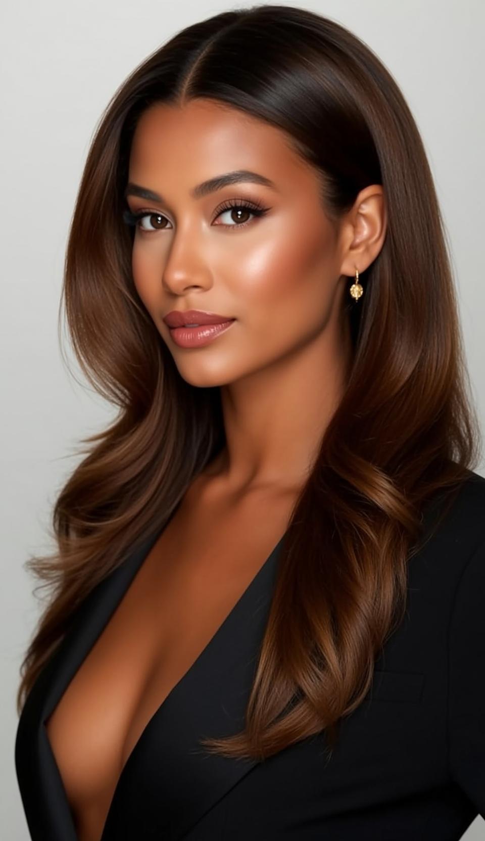 Luxury Long Wavy Dark Brown Tan Black